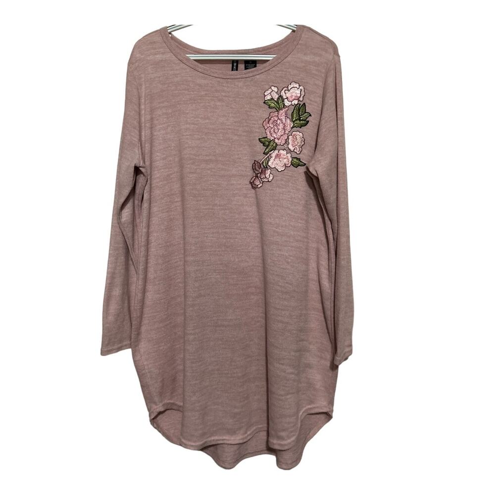 Kristin Nicole Women's Pink Long Sleeve Sweater Embroidered Flowers Size 1X‎